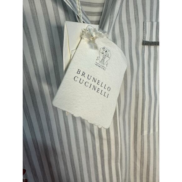 Brunello Cucinelli NWT Cotton Embellished Striped Shirt Dress in White Size XL - Picture 12 of 12